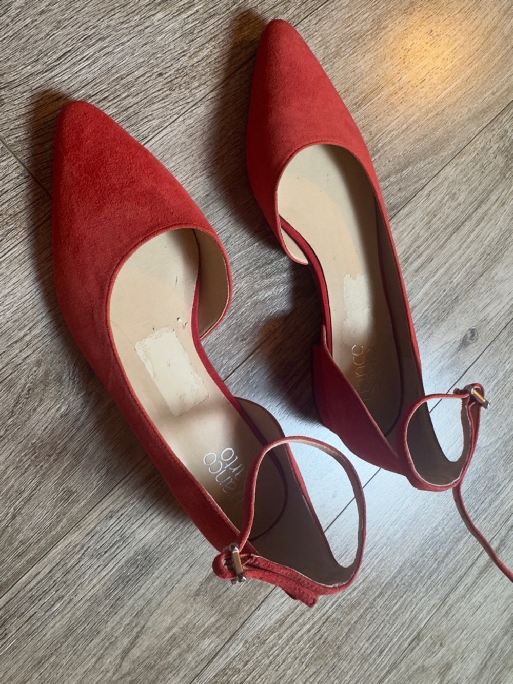 Franco Sarto Red Pointed-Toe Ankle-Strap Flats